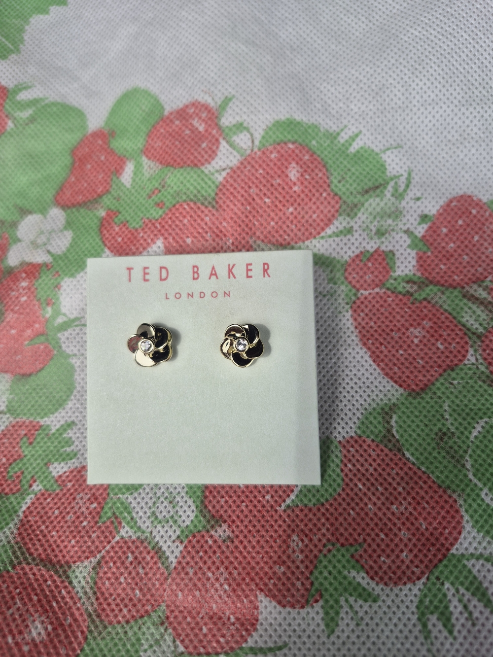 Ted Baker Polished Gold Tone 3D Flower Stud Earrings with Crystal Center